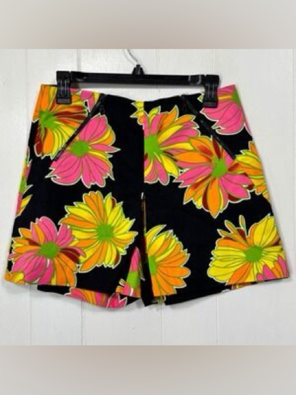 Vintage Cache Black skort with Neon Flowers